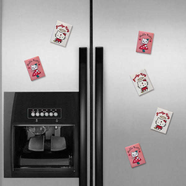 Parody magnets on refrigerator