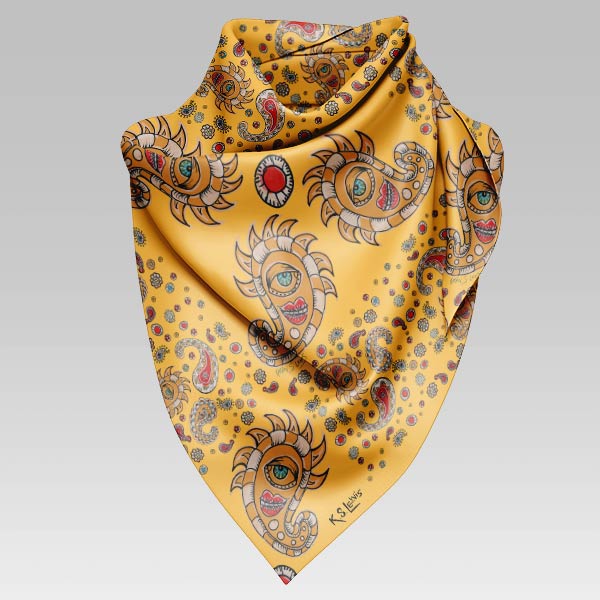Sunshine paisley pattern by Karen Lewis on scarf